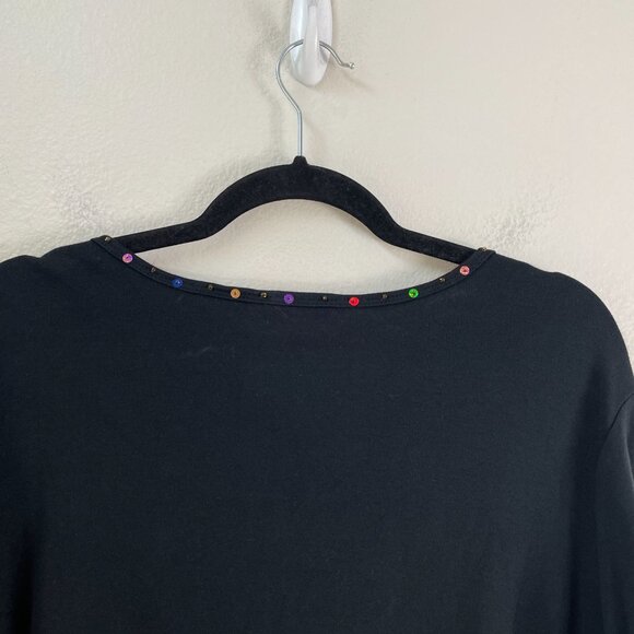 Quacker Factory Womens Plus 2X Black Sequin Embellished Floral Top Shirt - Picture 9 of 10